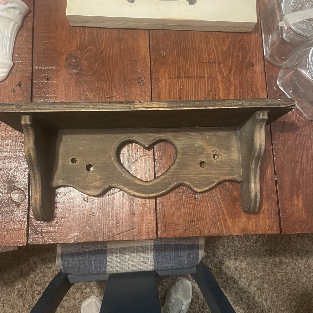 Vintage Wood Shelf -Heart Cut Out -Country Granny Core Farmhouse 18"x5"x7"
